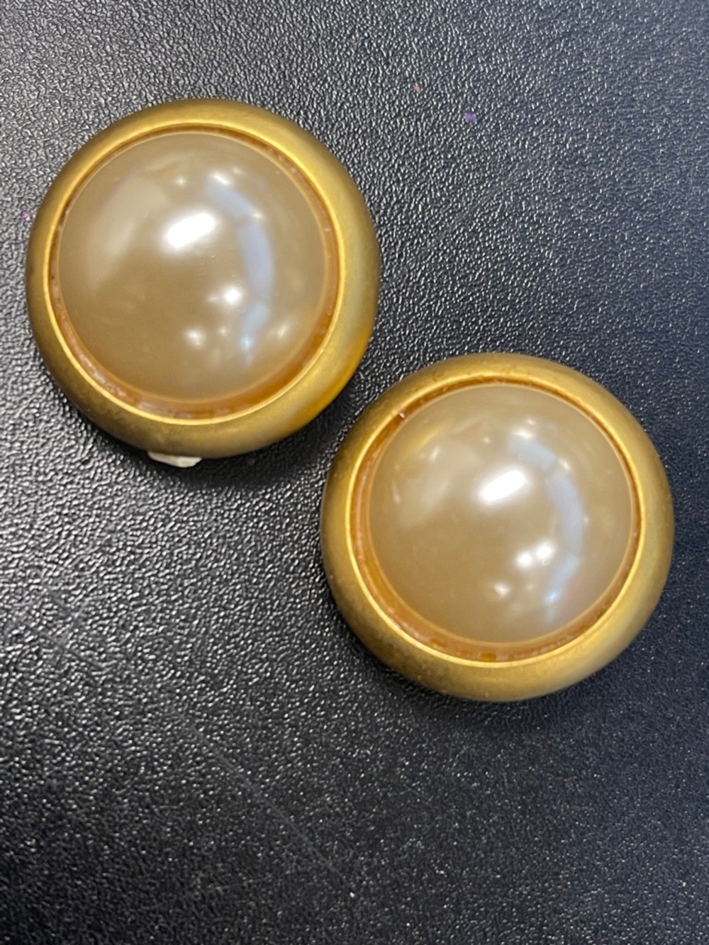 Vintage-Style Round Pearl Dome Clip-On Earrings in Gold-C3